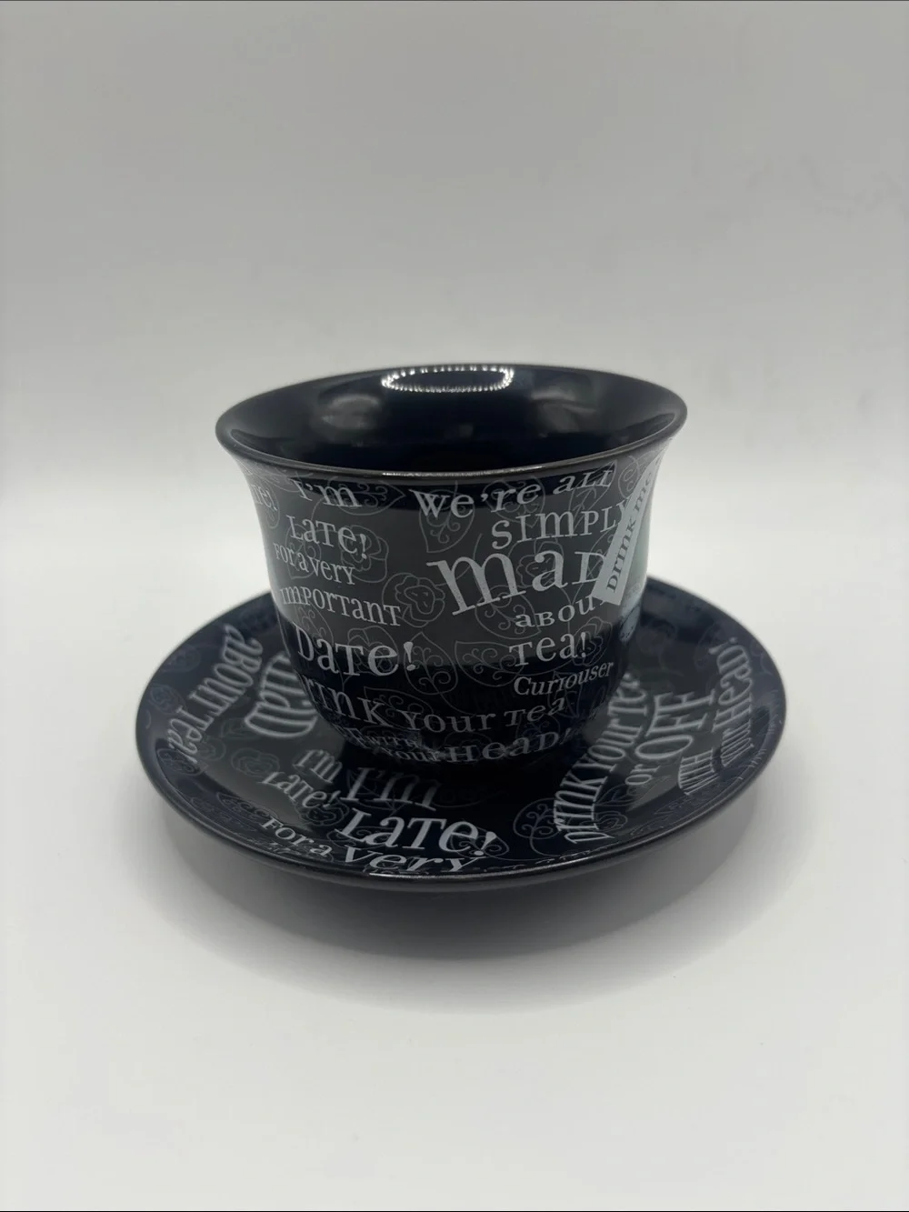 Disney Black Alice in Wonderland White Rabbit Teacup & Saucer